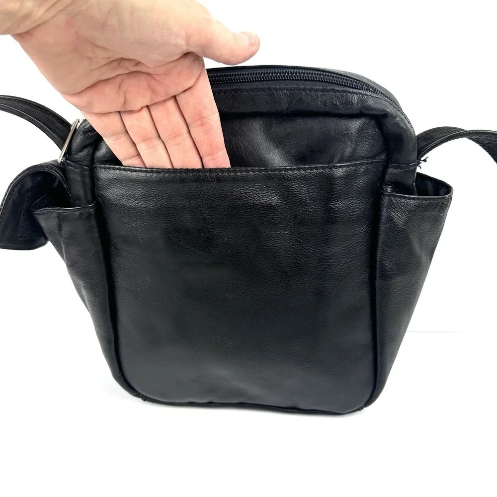 Day Makers Santa Barbara Crossbody Bag Black Leather Heavy Duty Anti Theft‎